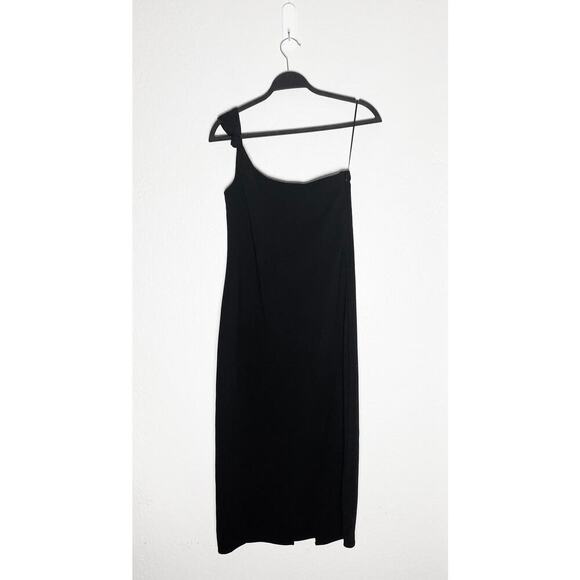 Toteme Women's Black One Shoulder Midi Dress Back Slit Cocktail Party Minimalist - Picture 4 of 10